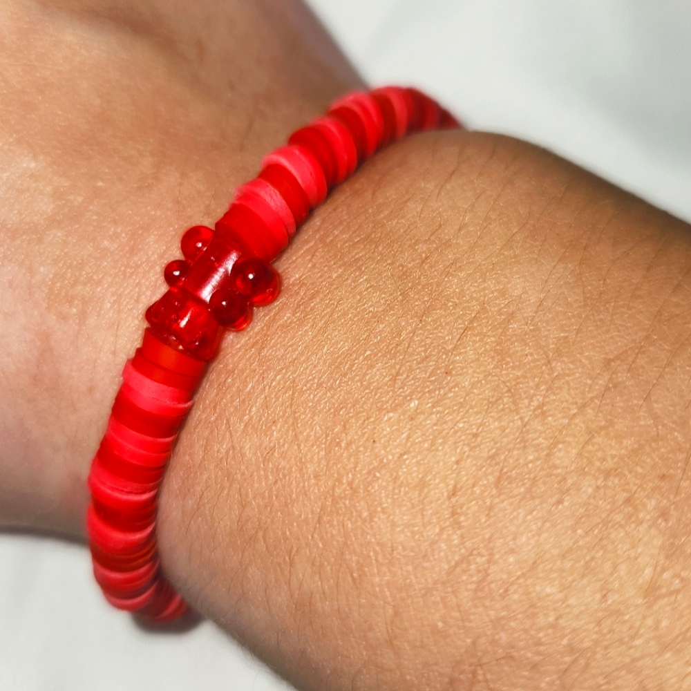 Red Gummy Bear Handmade Clay Bead Bracelet
